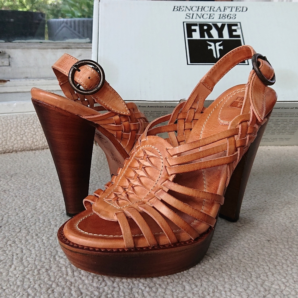 Frye "Joy Huarache Sling" Peeptoe Heeled Sandal